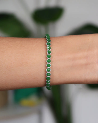 SC Crystal Drawstring Bracelet Silver Thread - Emerald/Silver