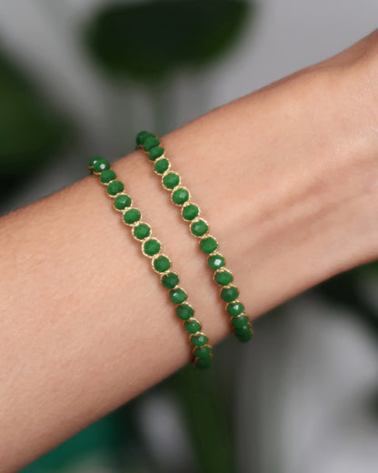 SC Crystal Drawstring Bracelet Gold Thread - Emerald/Gold