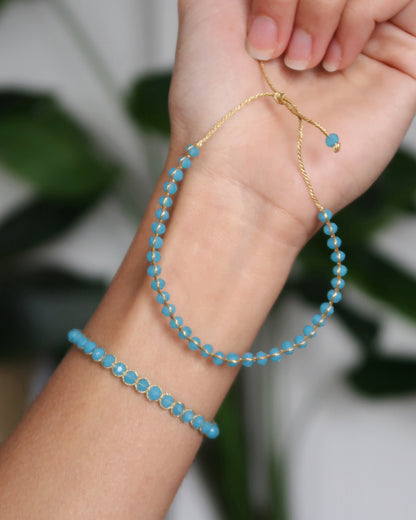 SC Crystal Drawstring Bracelet Gold Thread - Turquoise/Gold