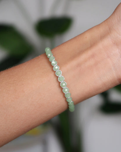 SC Crystal drawstring bracelet Silver Thread - Mint Green/Silver