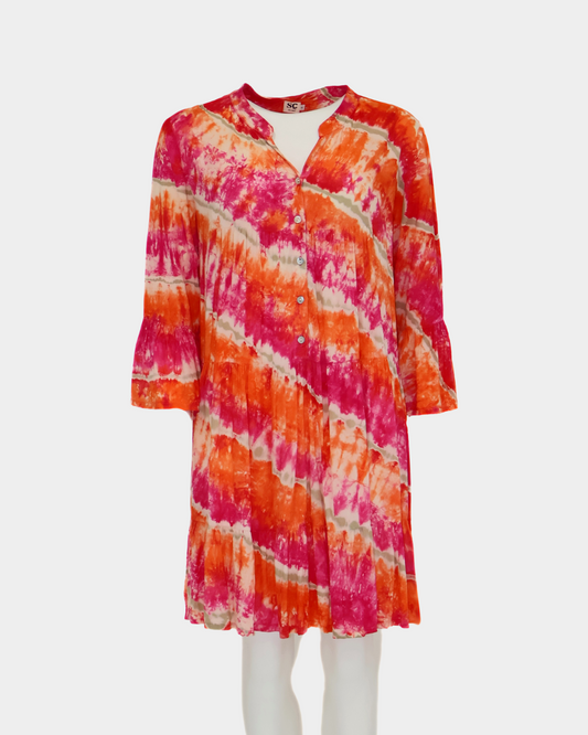 SC Nazare Tiered Dress - Pink/Orange Tie Dye