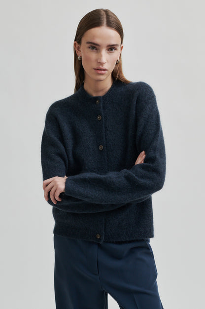 Second Female Brook Knit Plain Cardigan - Vulcan