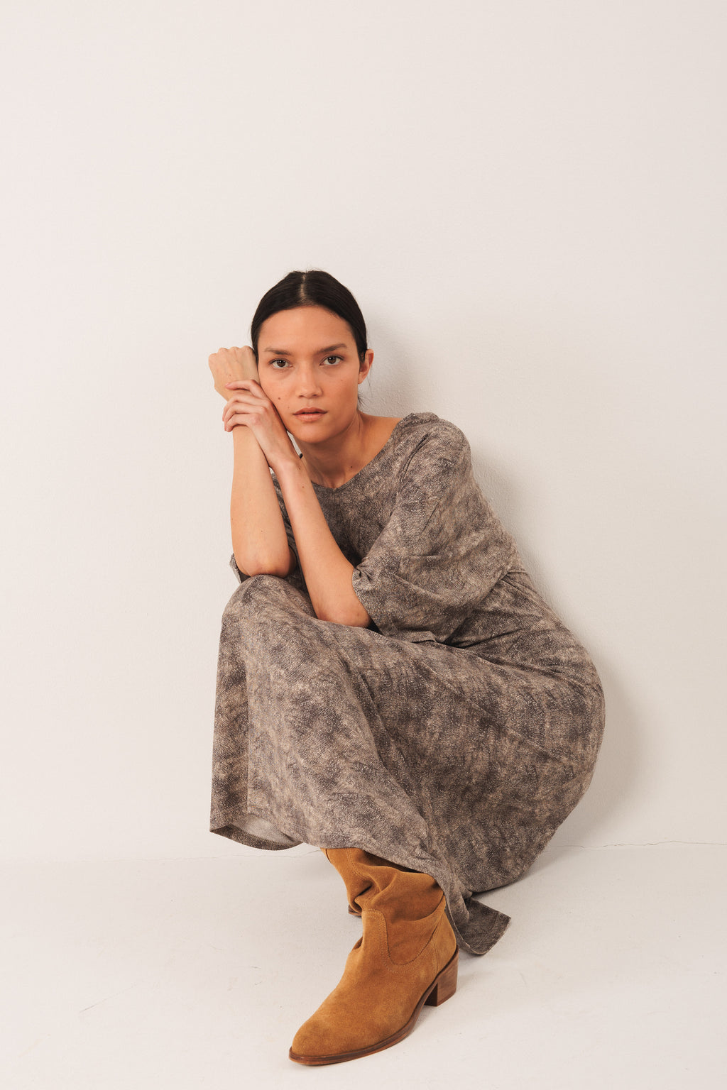 Indi & Cold Netting Print Dress (SK180) - Carbon