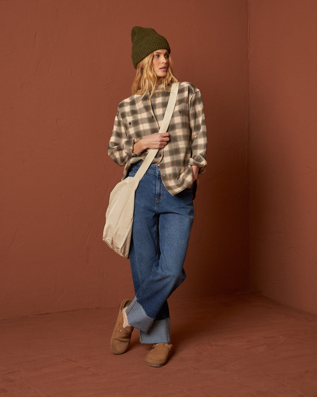 Indi & Cold Checkered Cotton Overshirt (SK211) - Verde Safari