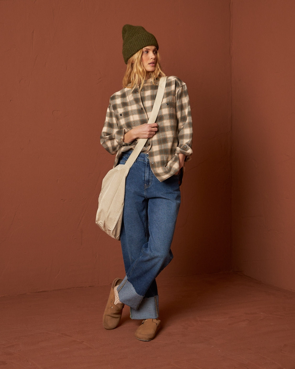 Indi & Cold Checkered Cotton Overshirt (SK211) - Verde Safari