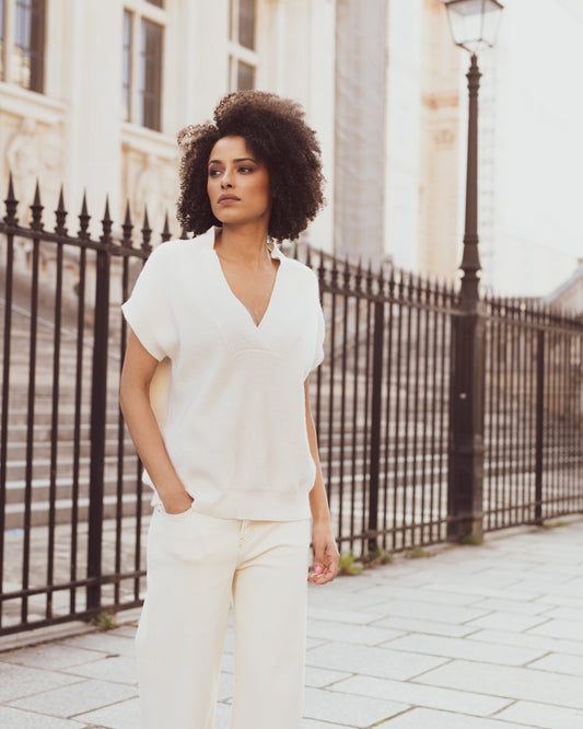 Sunny Studio Paris Gina V Neck Knitted Top - Ecru