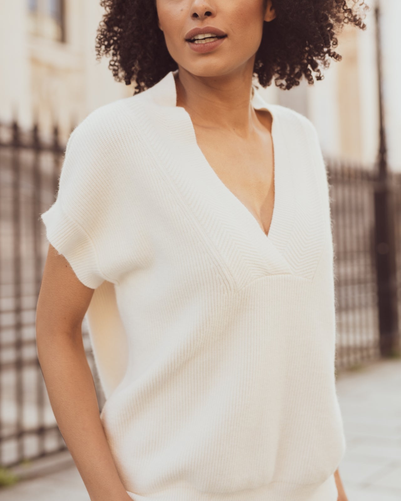 Sunny Studio Paris Gina V Neck Knitted Top - Camel
