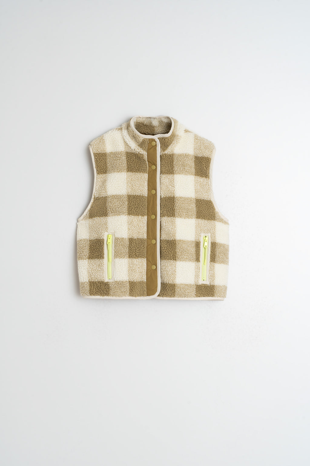 Indi & Cold Teddy Plaid Vest (ST640) - Oliva