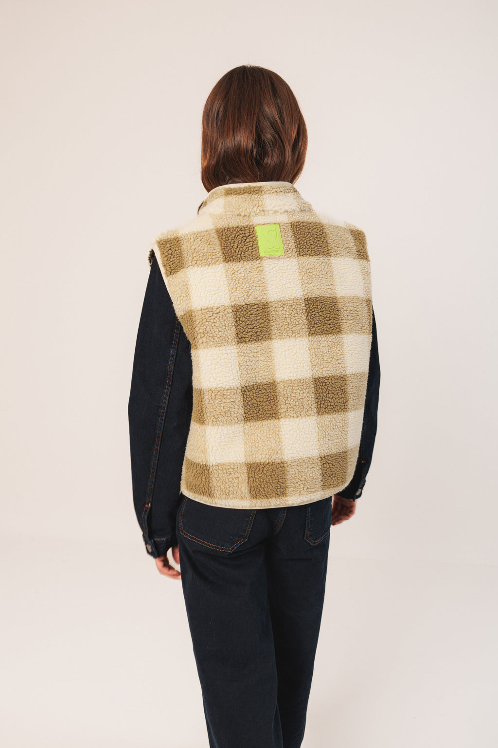 Indi & Cold Teddy Plaid Vest (ST640) - Oliva