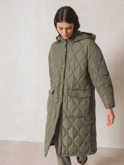 Indi & Cold Quilted Puffer Coat (ST711) - Khaki