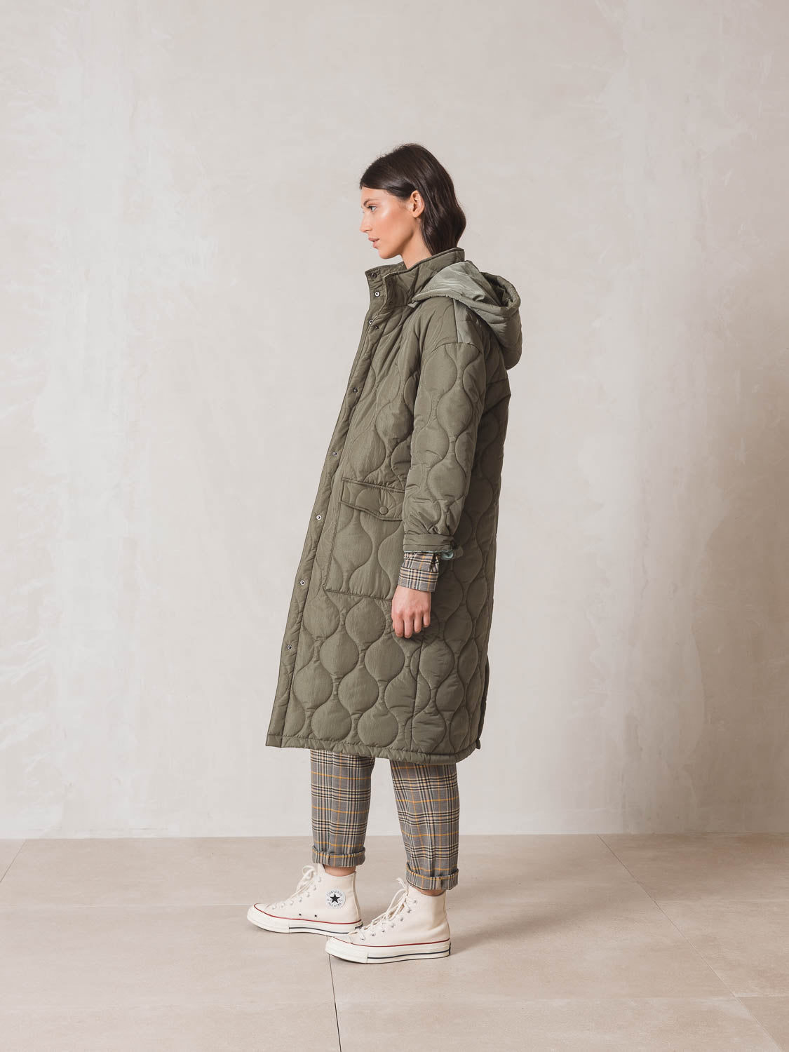 Indi & Cold Quilted Puffer Coat (ST711) - Khaki