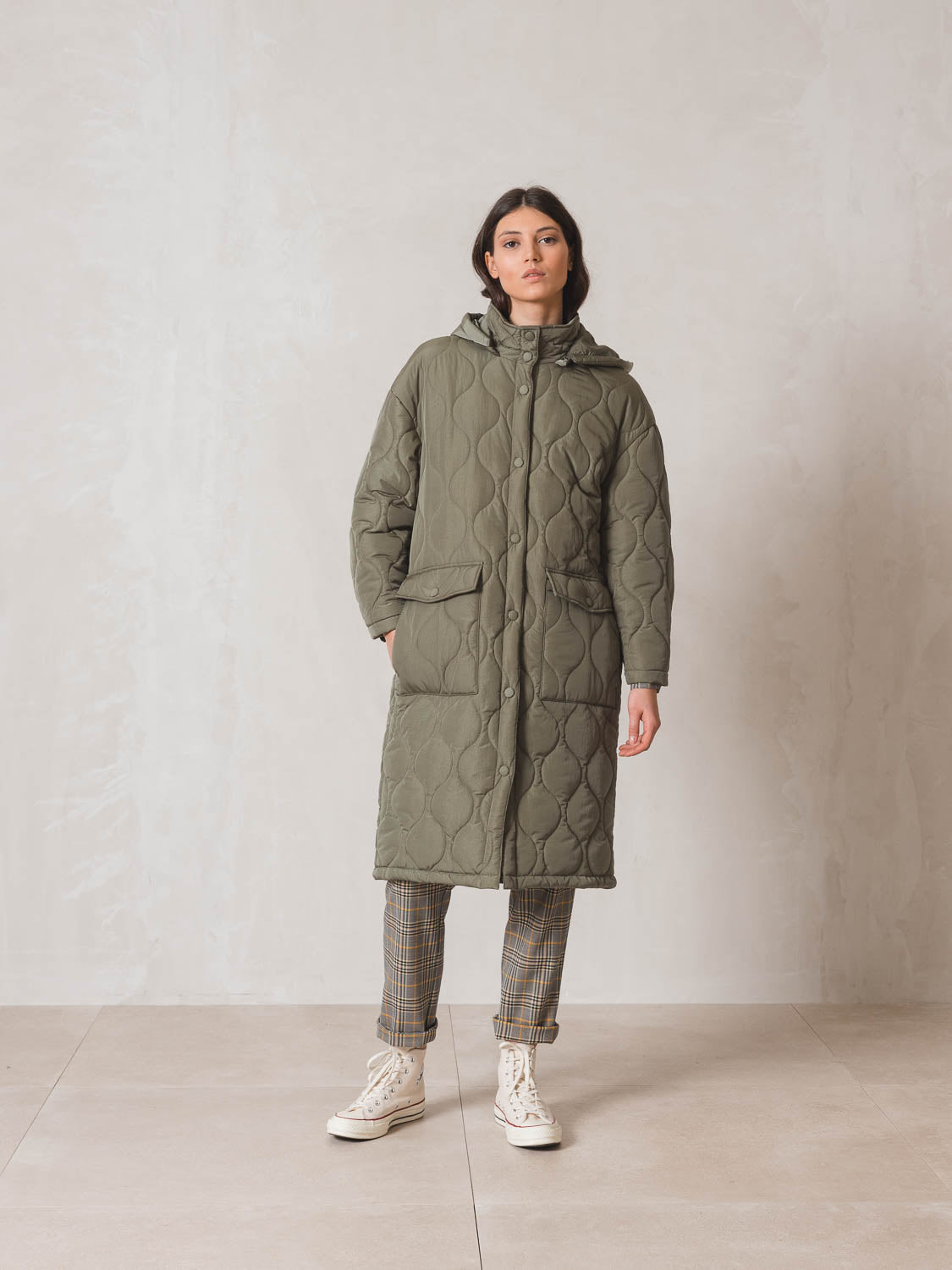 Indi & Cold Quilted Puffer Coat (ST711) - Khaki