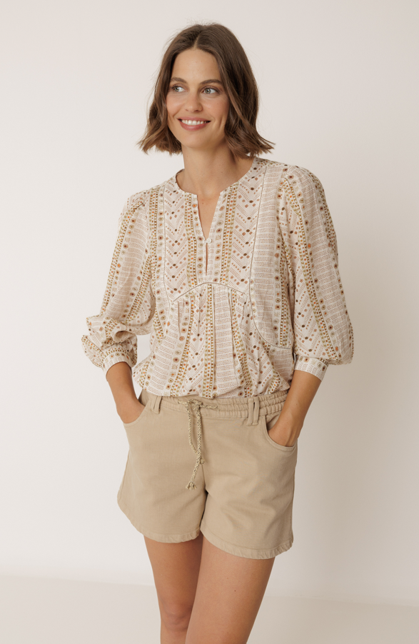 Indi & Cold S26 KI131 Hemstitch Blouse