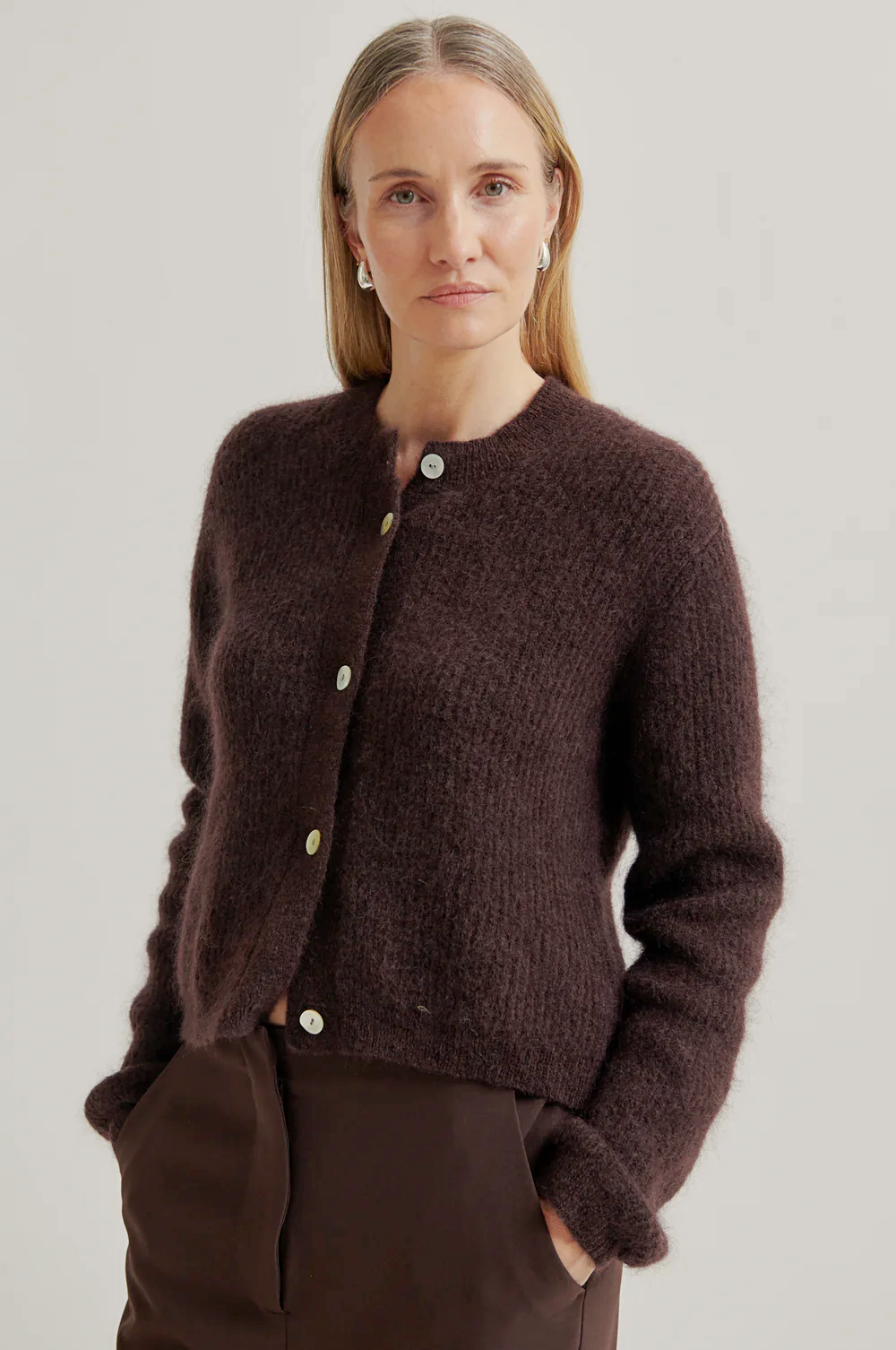 Second Female Andrea Long Sleeve Cardigan - Chocolate Plum