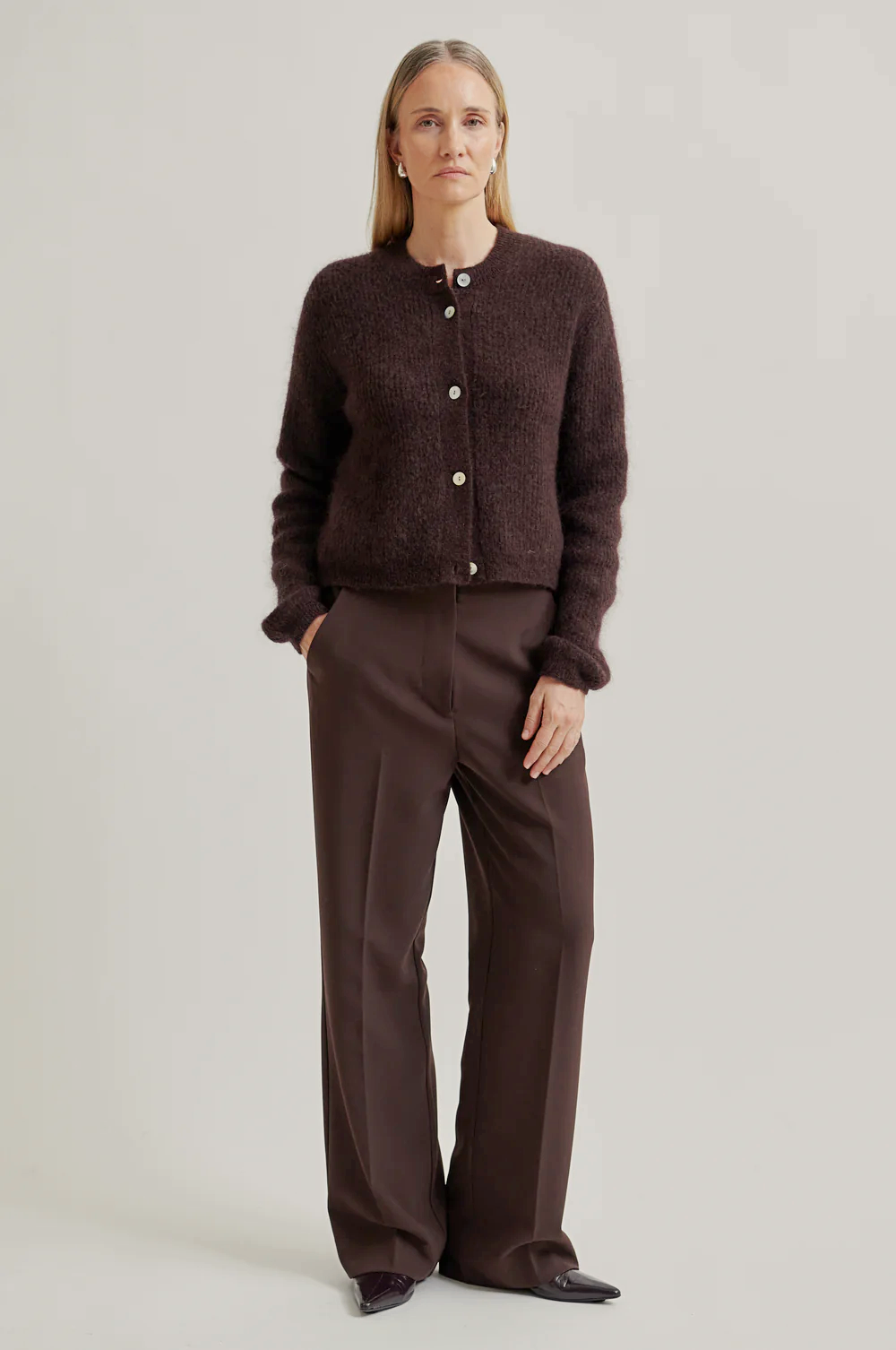 Second Female Andrea Long Sleeve Cardigan - Chocolate Plum