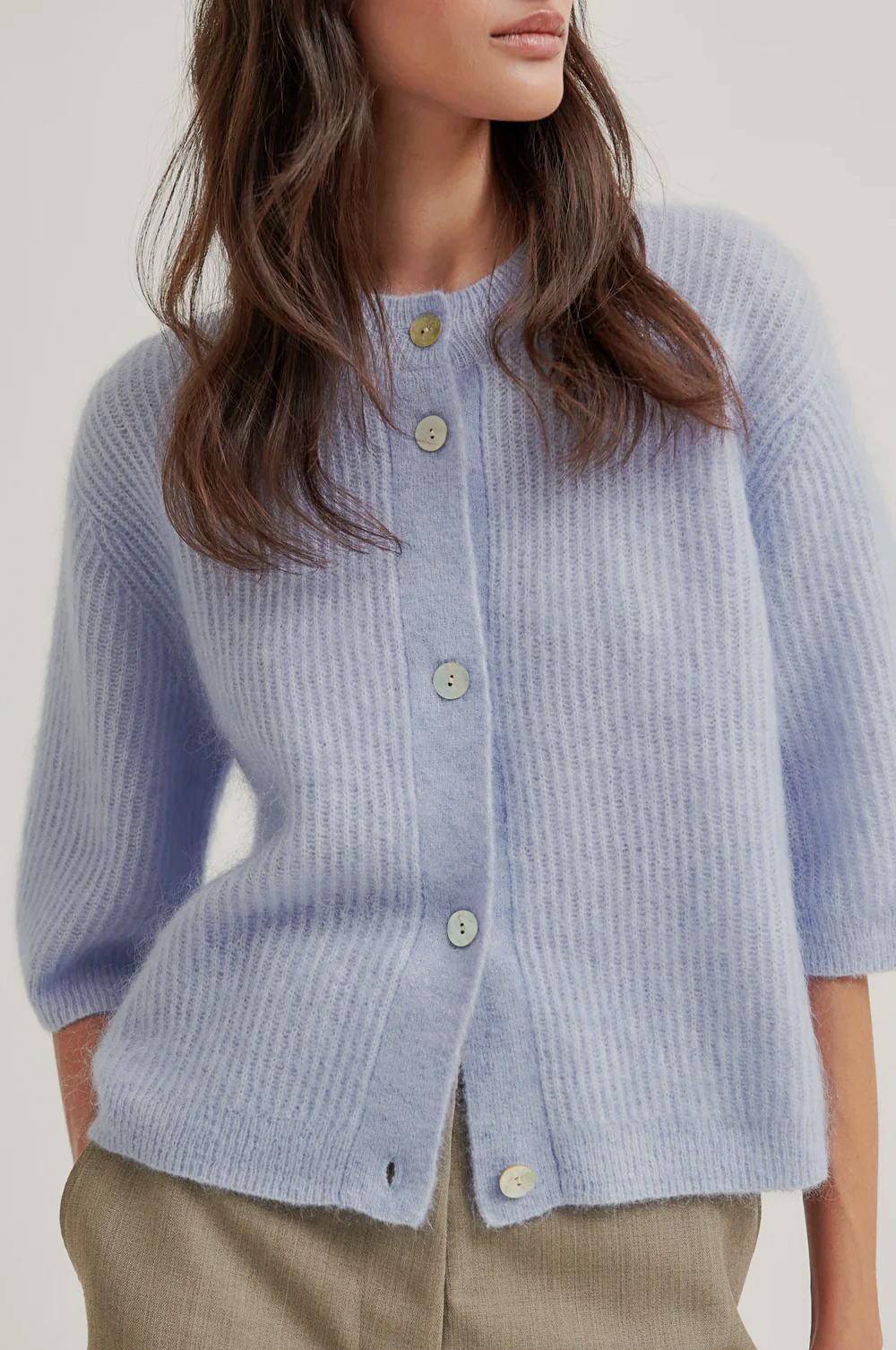 Second Female Andrea Short Sleeve Cardigan - Brunnera Blue