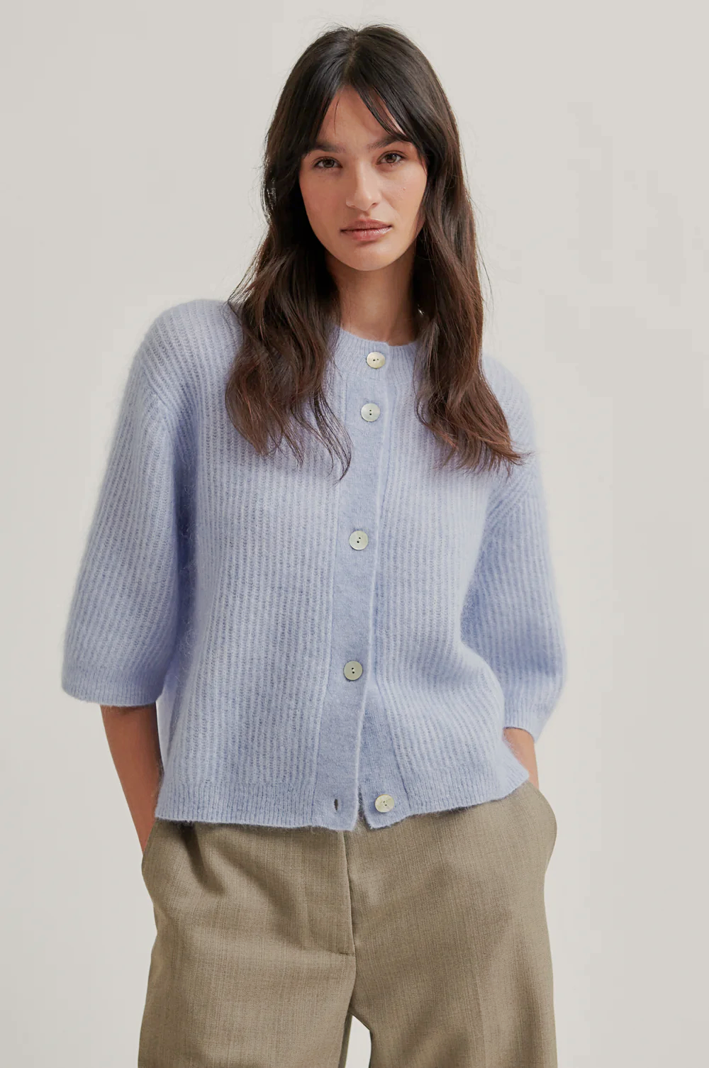 Second Female Andrea Short Sleeve Cardigan - Brunnera Blue