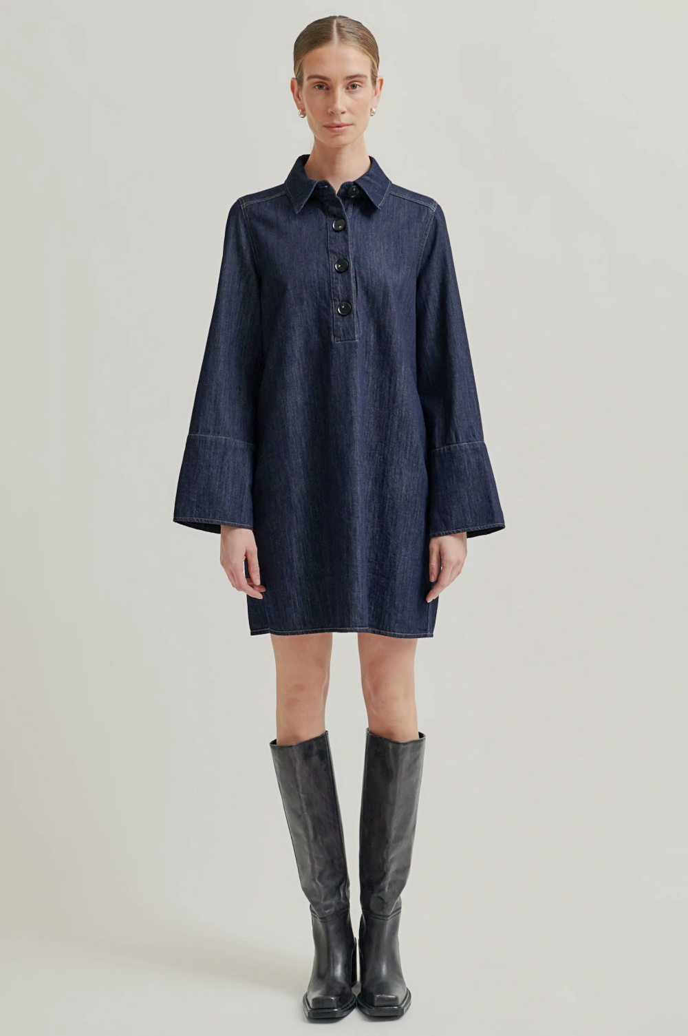 Second Female Dera Denim Tunic Dress - Dark Blue Denim
