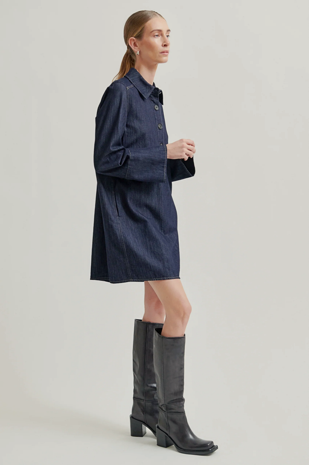 Second Female Dera Denim Tunic Dress - Dark Blue Denim