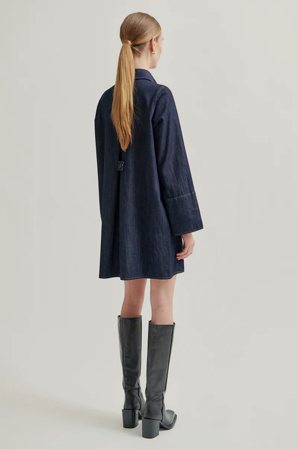 Second Female Dera Denim Tunic Dress - Dark Blue Denim