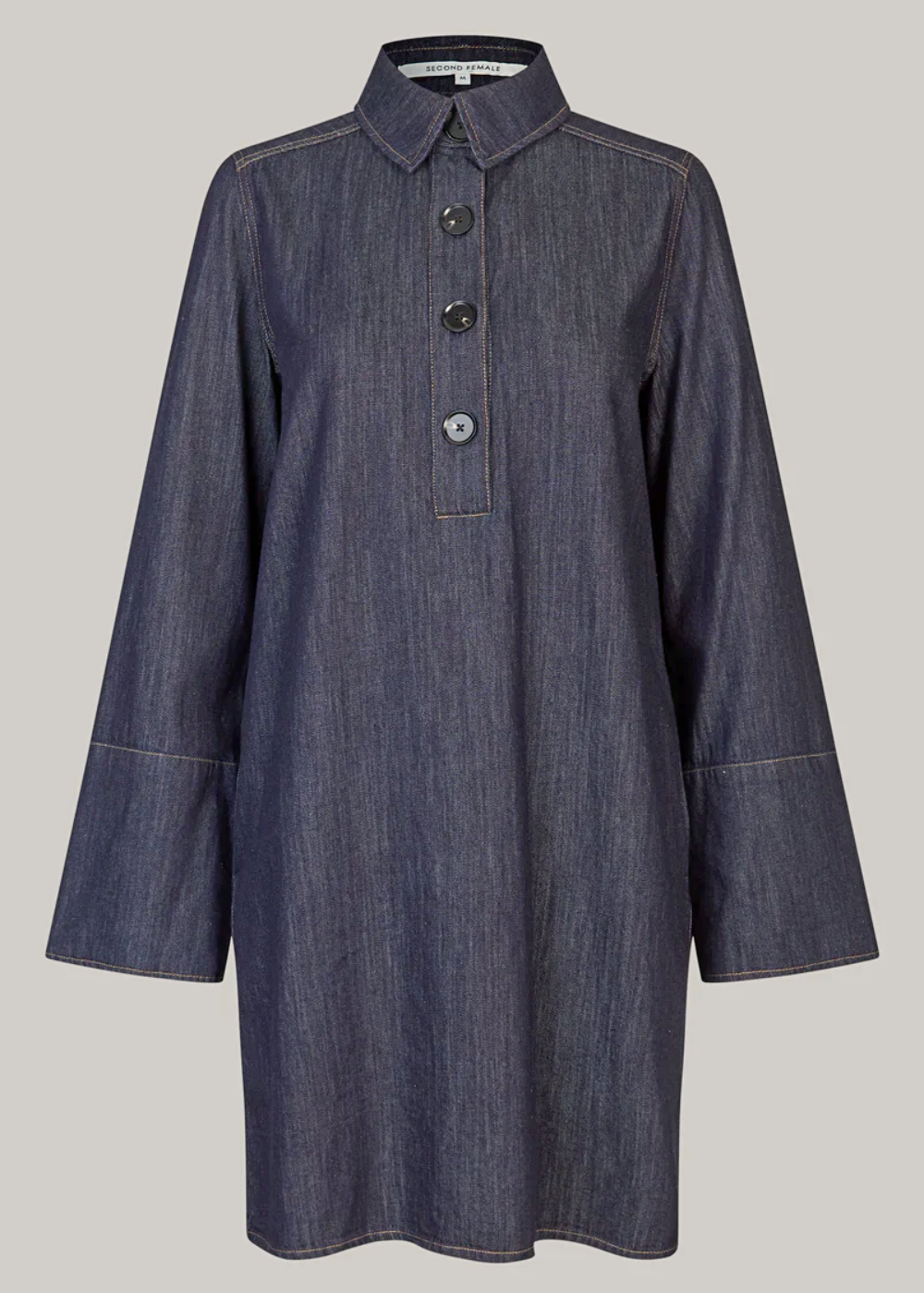Second Female Dera Denim Tunic Dress - Dark Blue Denim