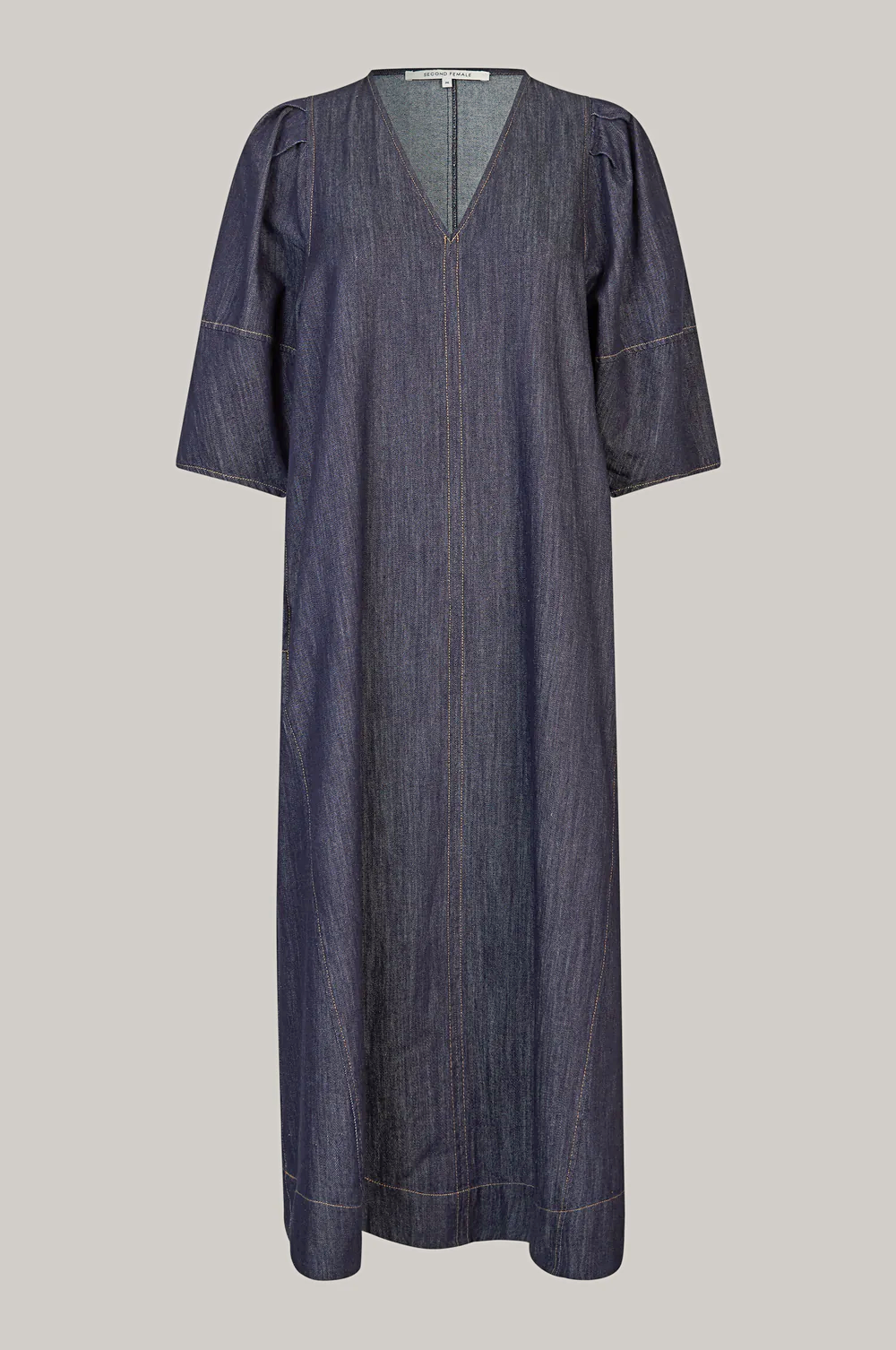 Second Female Dera V Neck Denim Dress - Dark Blue Denim