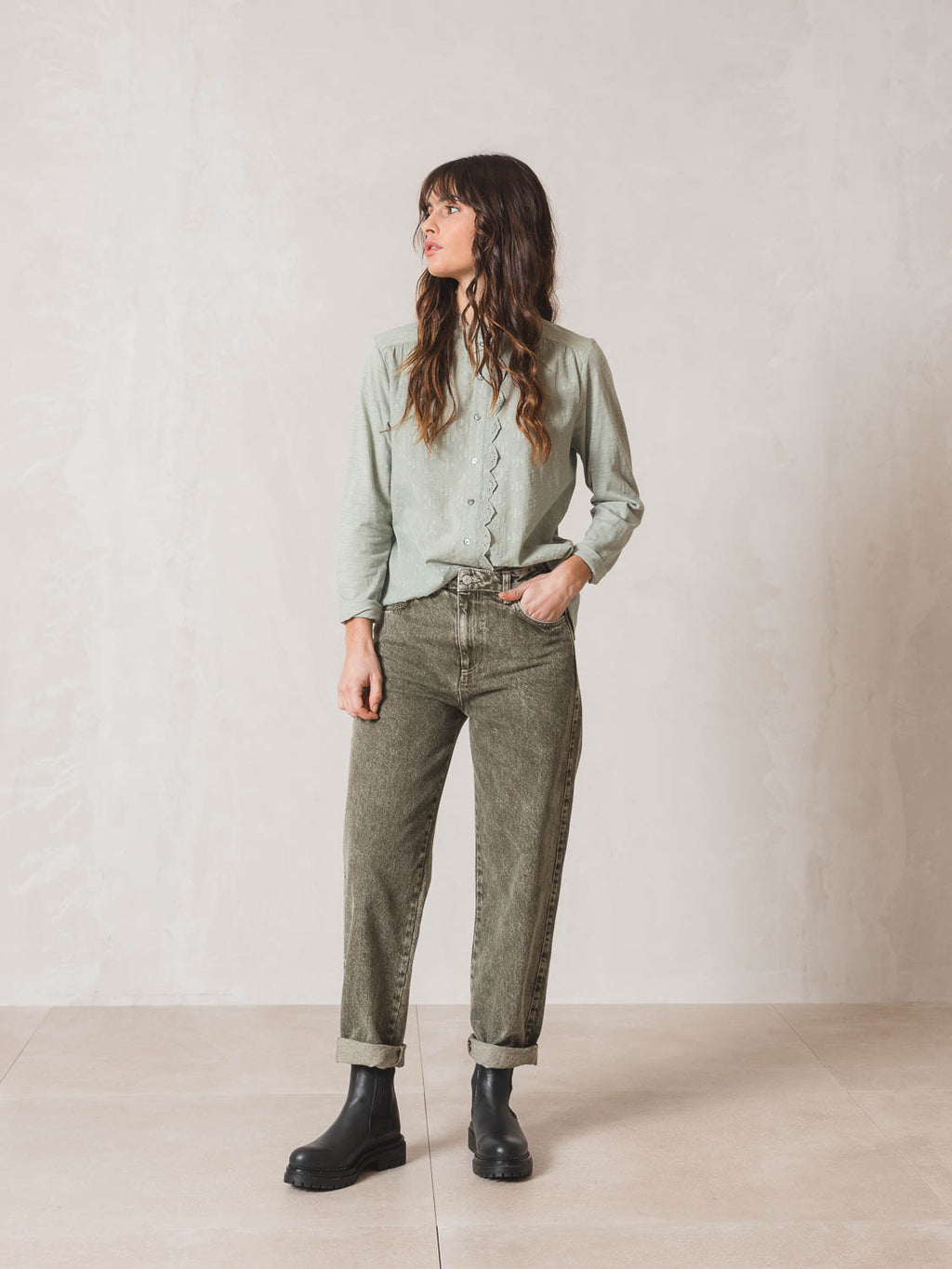 Indi & Cold Washed Effect Jeans (VF211) - Khaki