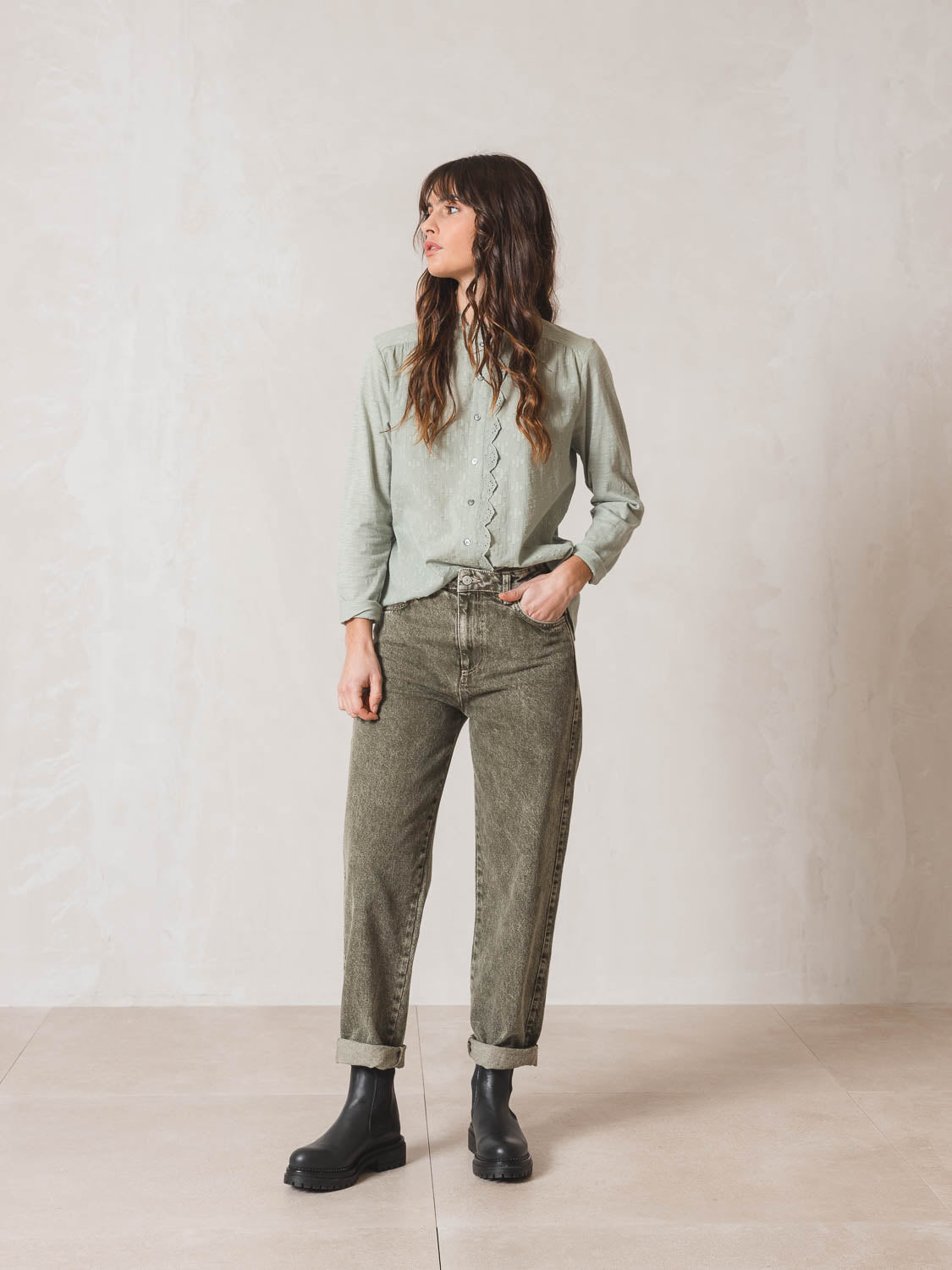 Indi & Cold Washed Effect Jeans (VF211) - Khaki