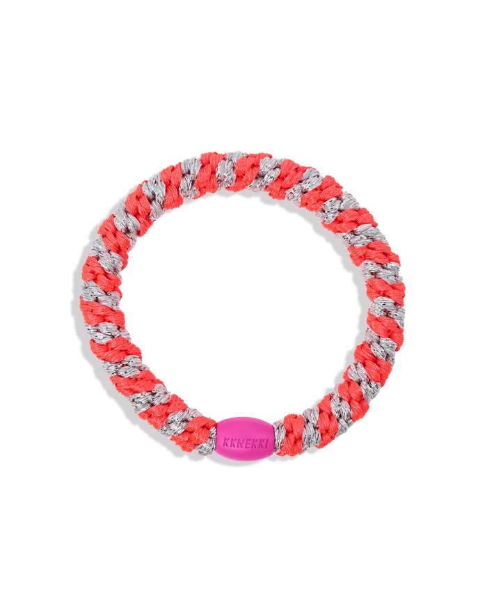 KKNEKKI HAIR TIES - Pink Neon Silver Glitter Stripe