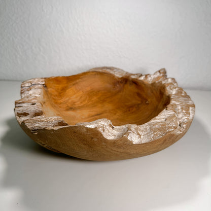 Mimpi Rustic Teak Wood Bowl - White Washed