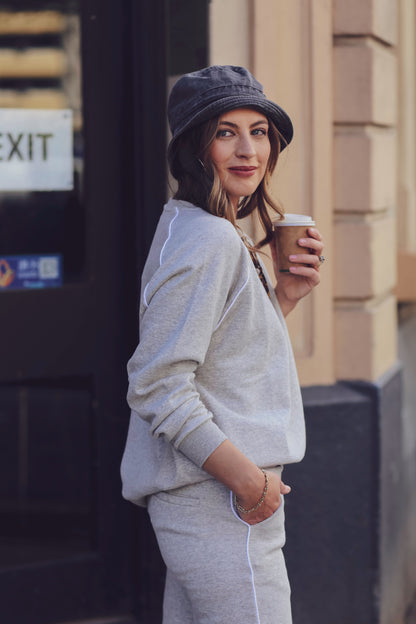 Maya Melbourne Monaco Fleece Sweater- Grey Marle/White