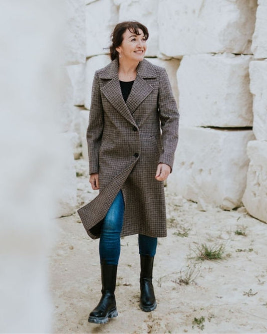 Moke Rumour Lux Wool Coat - Taupe Check