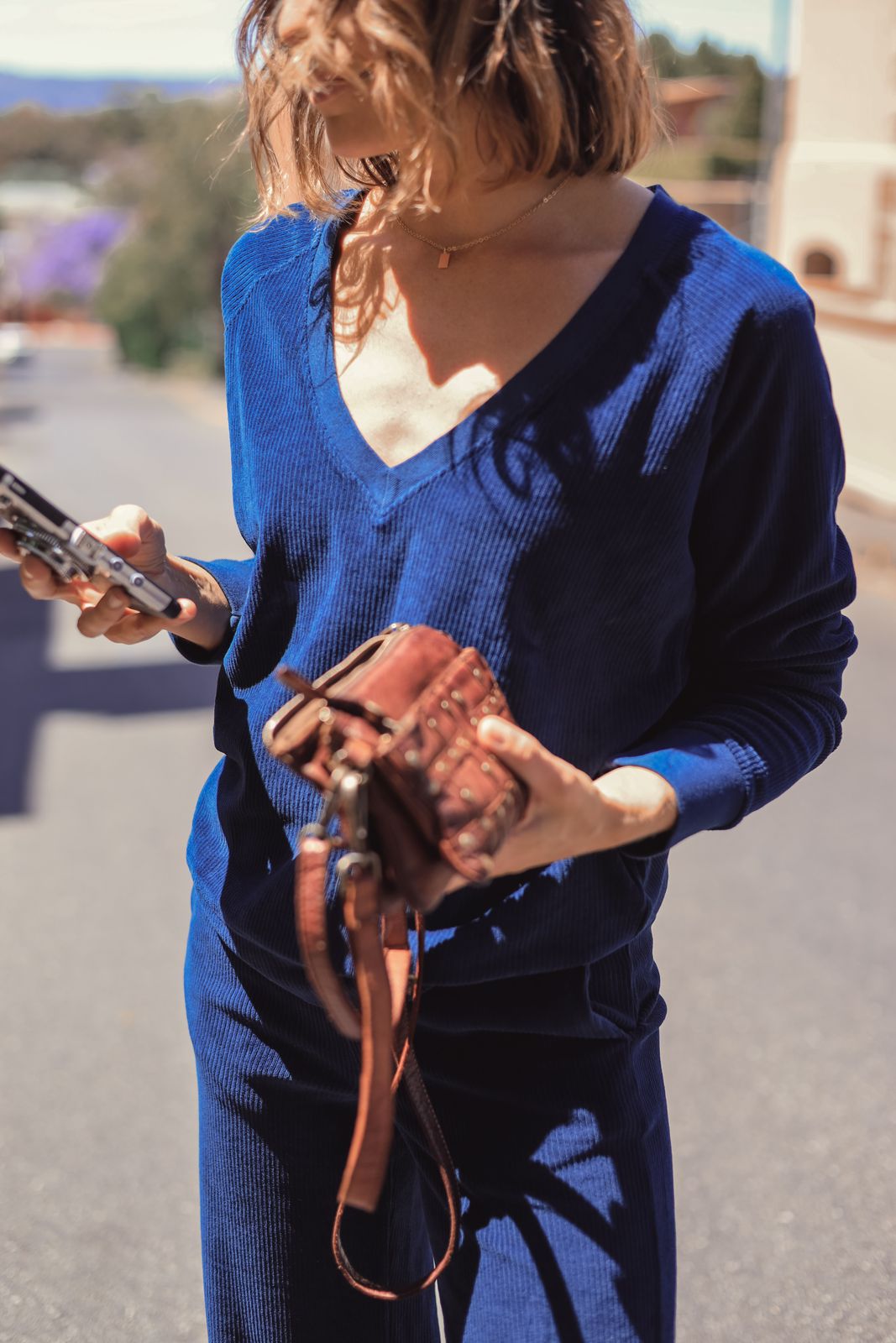 Maya Melbourne Como V Corduroy Sweater - Prussian Blue