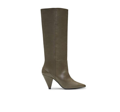 Ursula Leather Knee high Boot - Khaki